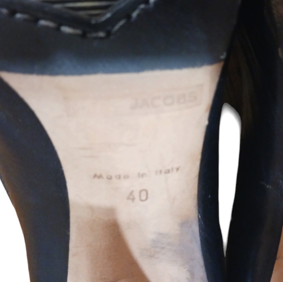 Marc Jacobs Peep Toe Black Leather Ribbon Bow Heels size 9 - Picture 10 of 11